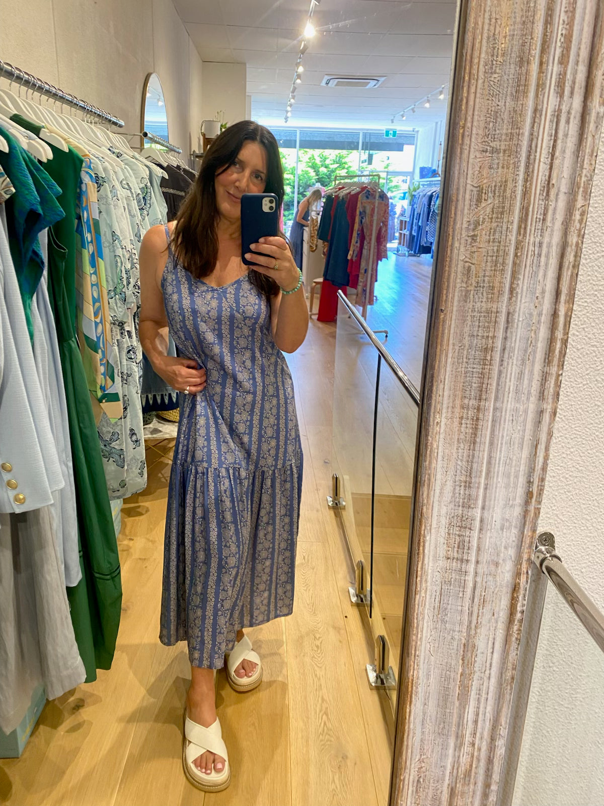 Yerse - Long Viscose Dress - Blue Flowers