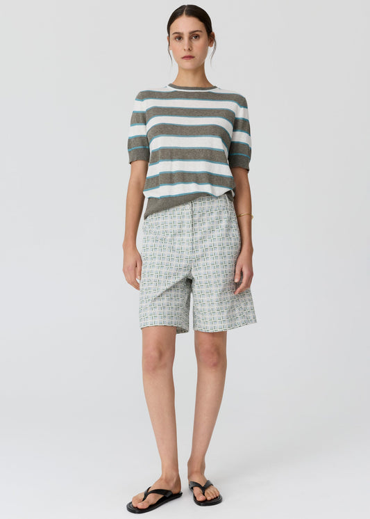 POL Darcey Stripe Knit Tee - Moss/White/Blue
