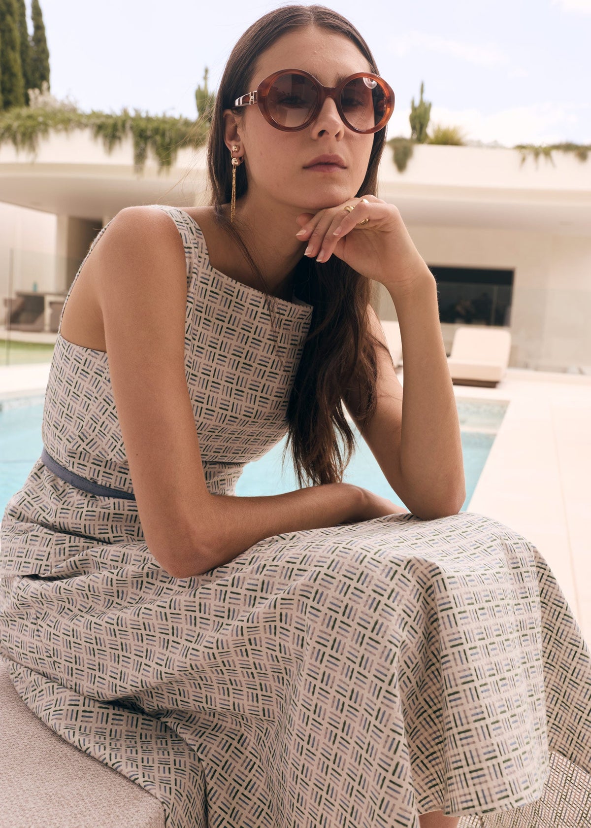 POL Parterre Belt Dress Parterre Jacquard lifestyle view